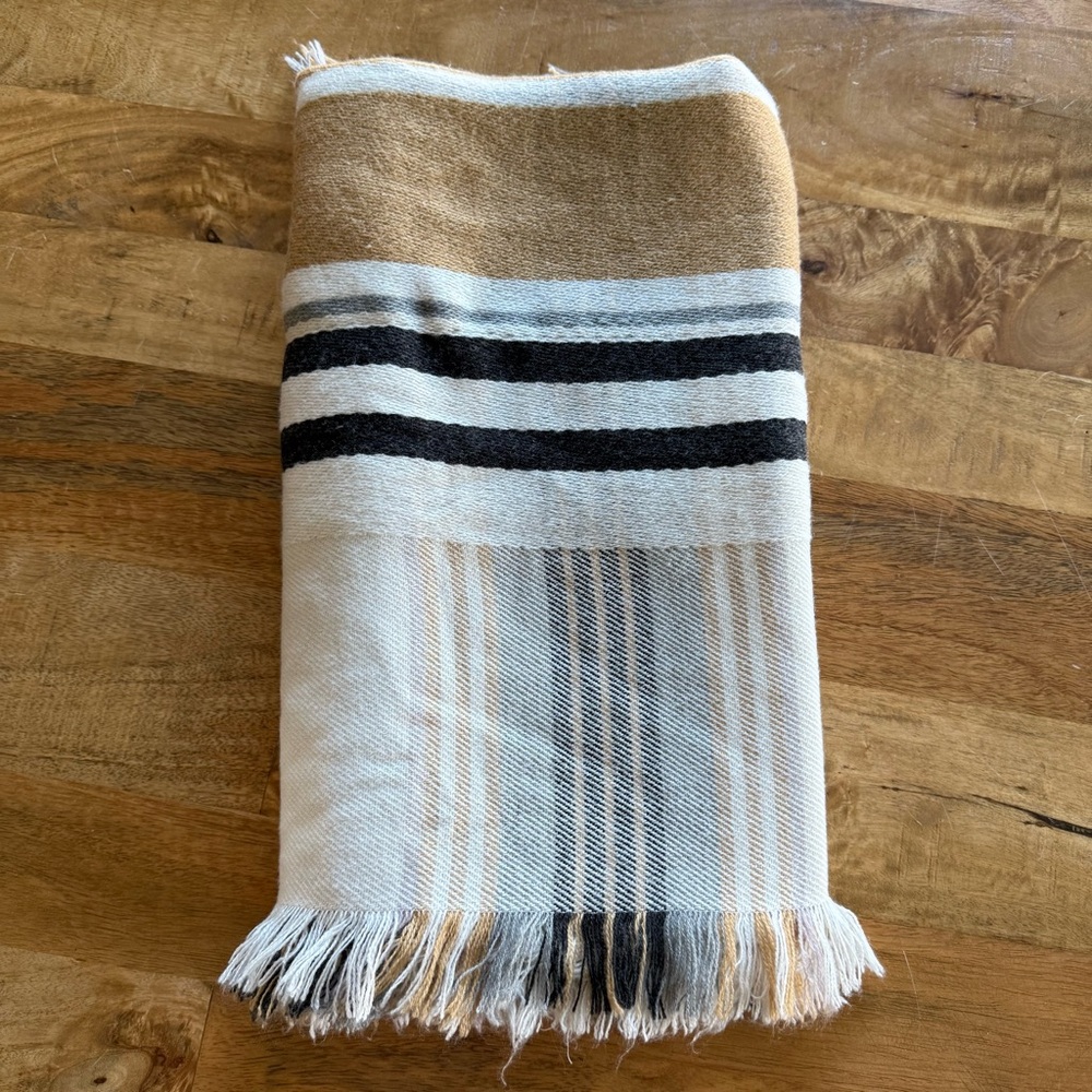 Merona Plaid Fringe Scarf in Tan and Black